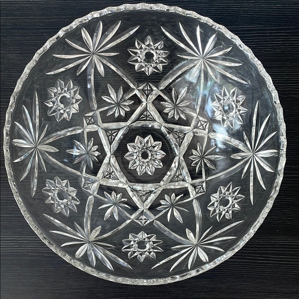 Vintage Anchor Hocking Star of David Large cut Glass Bowl